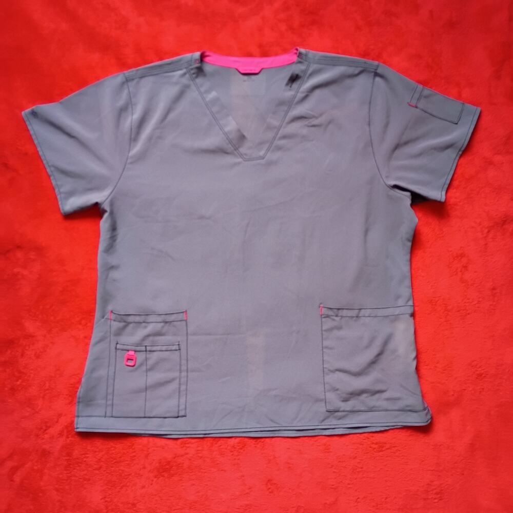 Carhartt Women's Cross Flex V-Neck Scrub Top Plus Size 2XL Grey Pink Healthcare